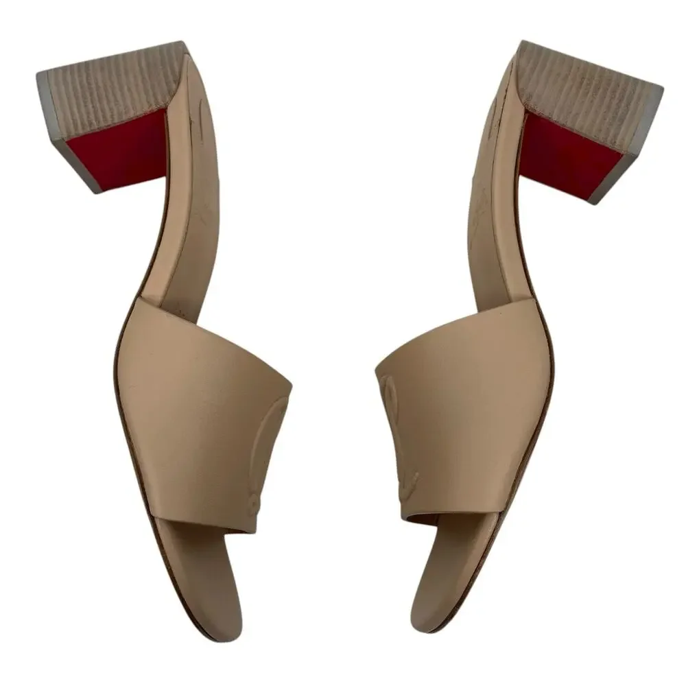 Christian Louboutin So CL Mules 55 Leather Heel Sandal Beige  Size 37 - Picture 8 of 12